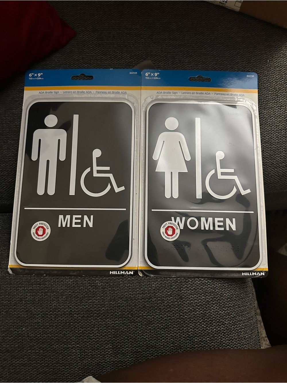 NWT Hillman ADA Men & Women Restroom Signs Braille Handicap 6” x 9” Set of 2